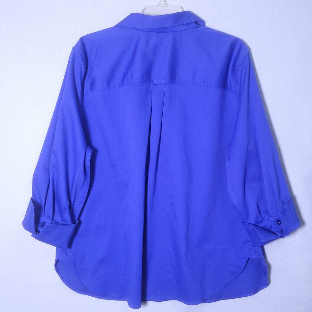 Chico's Shirt Womens 16 Size 3 Blue Button-Front Flip Cuff Blouse Career Casual - Picture 2 of 9